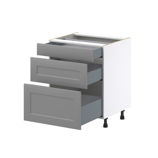 Willow Painted Slate Gray  Shaker Assembled Base Cabinet with 3 Drawers  (27 in. W X 34.5 in. H X 24 in. D)