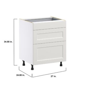 Wisteria Painted Light Gray Recessed Assembled Base Cabinet with 3 Drawers  (27 in. W X 34.5 in. H X 24 in. D)