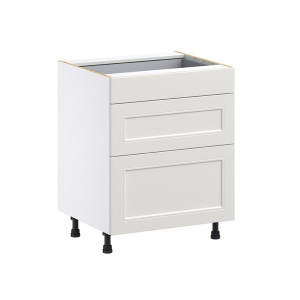 Wisteria Painted Light Gray Recessed Assembled Base Cabinet with 3 Drawers  (27 in. W X 34.5 in. H X 24 in. D)