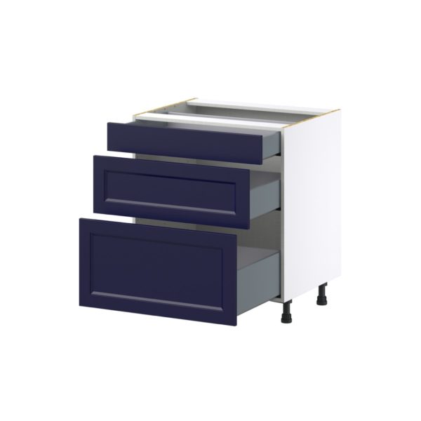 Camellia Painted Midnight Blue Recessed Assembled Base Cabinet with 3 Drawers (30 in. W x 34.5 in. H x 24 in. D)