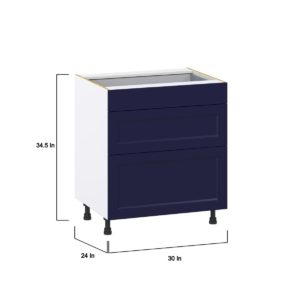 Camellia Painted Midnight Blue Recessed Assembled Base Cabinet with 3 Drawers (30 in. W x 34.5 in. H x 24 in. D)