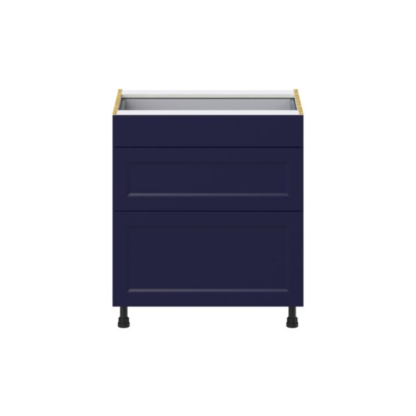 Camellia Painted Midnight Blue Recessed Assembled Base Cabinet with 3 Drawers (30 in. W x 34.5 in. H x 24 in. D)