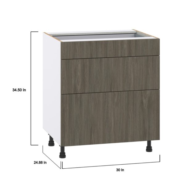 Cordyline Textured Slab Walnut Assembled Base Cabinet with 3 Drawers (30 in. W x 34.5 in. H x 24 in. D)