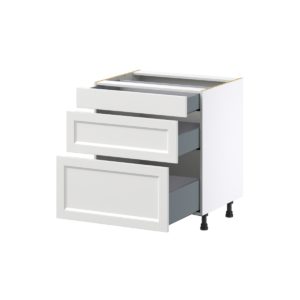 Magnolia Painted Bright White Recessed Assembled Base Cabinet with 3 Drawers (30 in. W x 34.5 in. H x 24 in. D)