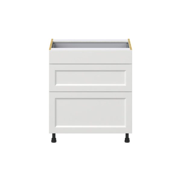 Magnolia Painted Bright White Recessed Assembled Base Cabinet with 3 Drawers (30 in. W x 34.5 in. H x 24 in. D)