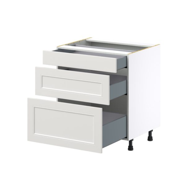 Wisteria Painted Light Gray Recessed Assembled Base Cabinet with 3 Drawers (30 in. W x 34.5 in. H x 24 in. D)