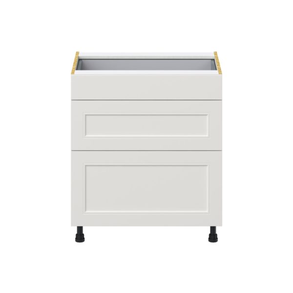 Wisteria Painted Light Gray Recessed Assembled Base Cabinet with 3 Drawers (30 in. W x 34.5 in. H x 24 in. D)