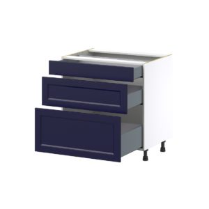 Camellia Painted Midnight Blue Recessed Assembled Base Cabinet with 3 Drawers (33 in. W X 34.5 in. H X 24 in. D)