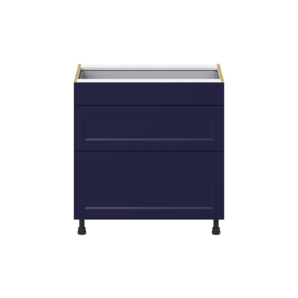 Camellia Painted Midnight Blue Recessed Assembled Base Cabinet with 3 Drawers (33 in. W X 34.5 in. H X 24 in. D)