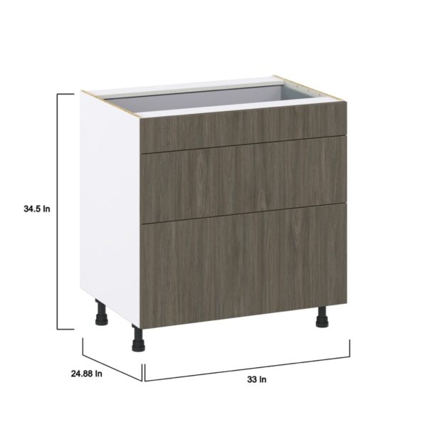 Cordyline Textured Slab Walnut Assembled Base Cabinet with 3 Drawers (33 in. W X 34.5 in. H X 24 in. D)