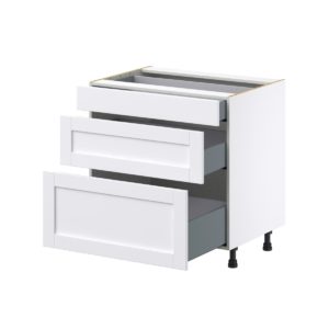 Dahlia Bright White  Shaker Assembled Base Cabinet with 3 Drawers (33 in. W X 34.5 in. H X 24 in. D)