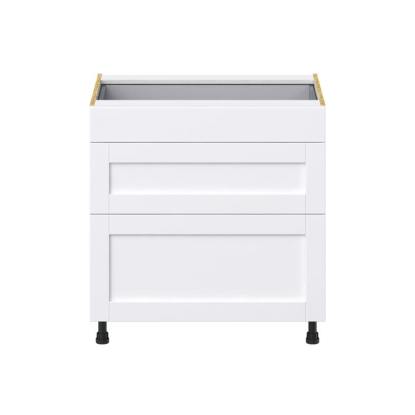 Dahlia Bright White  Shaker Assembled Base Cabinet with 3 Drawers (33 in. W X 34.5 in. H X 24 in. D)