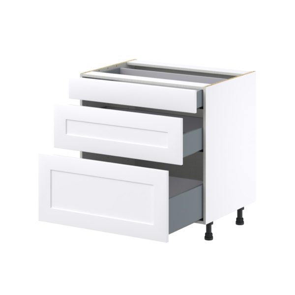 Jasmine Painted Warm White  Shaker Assembled Base Cabinet with 3 Drawers (33 in. W X 34.5 in. H X 24 in. D)