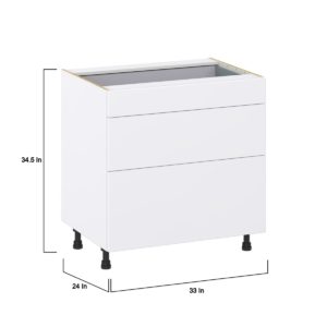 Lily Bright White  Slab Assembled Base Cabinet with 3 Drawers (33 in. W X 34.5 in. H X 24 in. D)