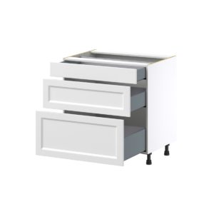 Magnolia Painted Bright White Recessed Assembled Base Cabinet with 3 Drawers (33 in. W X 34.5 in. H X 24 in. D)