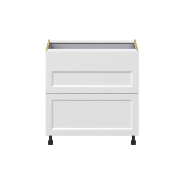 Magnolia Painted Bright White Recessed Assembled Base Cabinet with 3 Drawers (33 in. W X 34.5 in. H X 24 in. D)