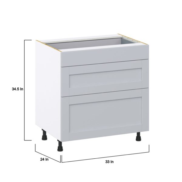 Sea Holly Light Gray  Shaker Assembled Base Cabinet with 3 Drawers (33 in. W X 34.5 in. H X 24 in. D)