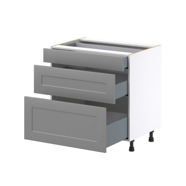 Willow Painted Slate Gray  Shaker Assembled Base Cabinet with 3 Drawers (33 in. W X 34.5 in. H X 24 in. D)