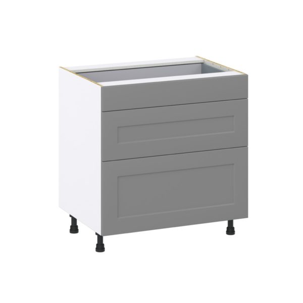 Willow Painted Slate Gray  Shaker Assembled Base Cabinet with 3 Drawers (33 in. W X 34.5 in. H X 24 in. D)