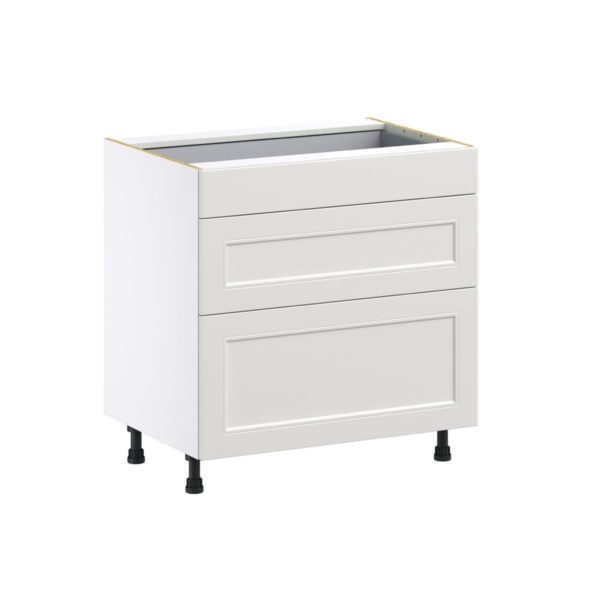 Wisteria Painted Light Gray Recessed Assembled Base Cabinet with 3 Drawers (33 in. W X 34.5 in. H X 24 in. D)