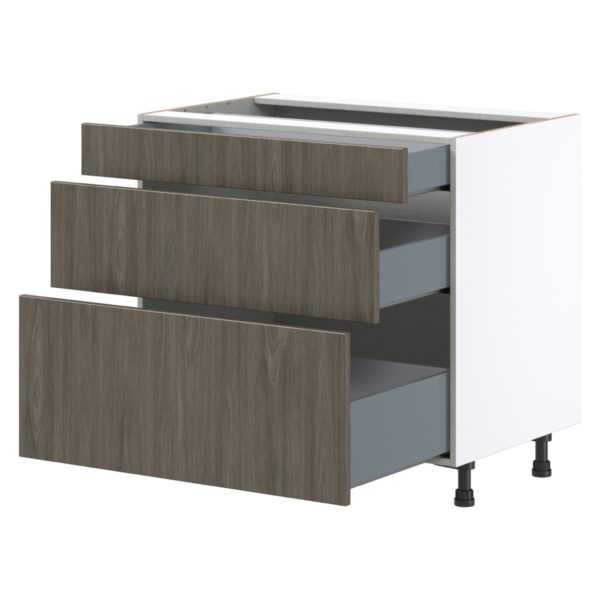 Cordyline Textured Slab Walnut Assembled Base Cabinet with 3 Drawers (36 in. W x 34.5 in. H x 24 in. D)