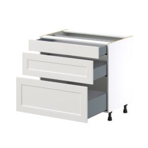 Wisteria Painted Light Gray Recessed Assembled Base Cabinet with 3 Drawers (36 in. W x 34.5 in. H x 24 in. D)