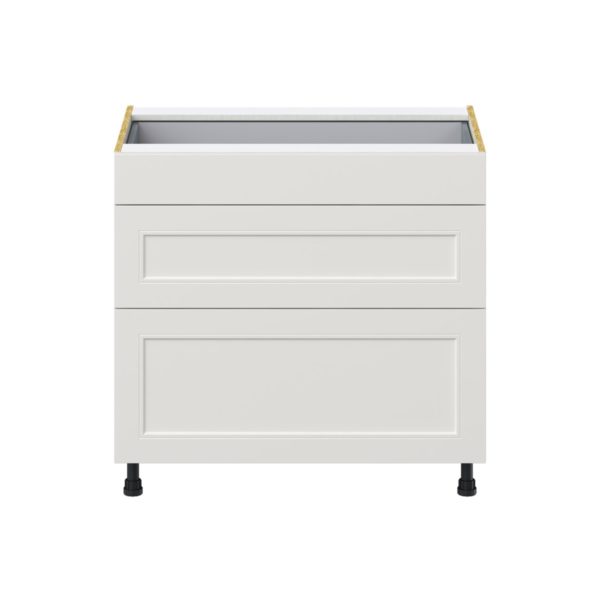 Wisteria Painted Light Gray Recessed Assembled Base Cabinet with 3 Drawers (36 in. W x 34.5 in. H x 24 in. D)