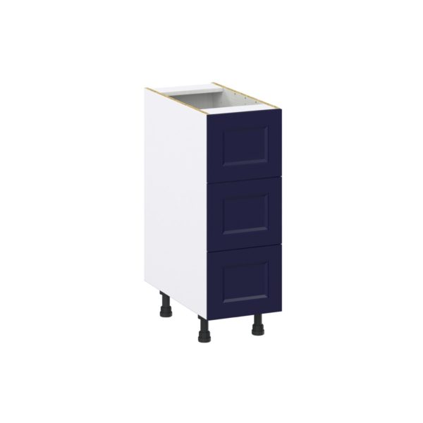 Camellia Painted Midnight Blue Recessed Assembled Base Cabinet with Three 10 in. Drawers (12 in. W X 34.5 in. H X 24 in. D)