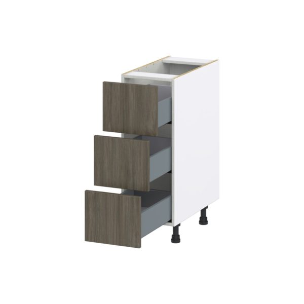 Cordyline Textured Slab Walnut Assembled Base Cabinet with Three 10 in. Drawers (12 in. W X 34.5 in. H X 24 in. D)