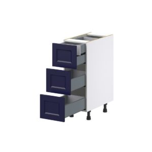 Camellia Painted Midnight Blue Recessed Assembled Base Cabinet with Three 10 in. Drawers and 1 Inner Drawer (12 in. W X 34.5 in. H X 24 in. D)