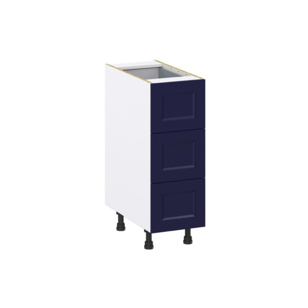 Camellia Painted Midnight Blue Recessed Assembled Base Cabinet with Three 10 in. Drawers and 1 Inner Drawer (12 in. W X 34.5 in. H X 24 in. D)