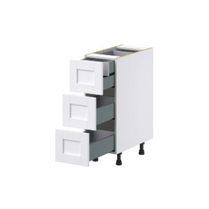 Dahlia Bright White  Shaker Assembled Base Cabinet with Three 10 in. Drawers and 1 Inner Drawer (12 in. W X 34.5 in. H X 24 in. D)