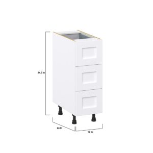 Dahlia Bright White  Shaker Assembled Base Cabinet with Three 10 in. Drawers and 1 Inner Drawer (12 in. W X 34.5 in. H X 24 in. D)