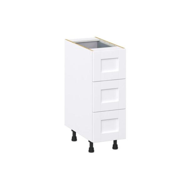 Dahlia Bright White  Shaker Assembled Base Cabinet with Three 10 in. Drawers and 1 Inner Drawer (12 in. W X 34.5 in. H X 24 in. D)