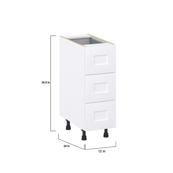 Jasmine Painted Warm White  Shaker Assembled Base Cabinet with Three 10 in. Drawers and 1 Inner Drawer (12 in. W X 34.5 in. H X 24 in. D)