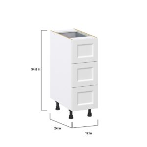 Magnolia Painted Bright White Recessed Assembled Base Cabinet with Three 10 in. Drawers and 1 Inner Drawer (12 in. W X 34.5 in. H X 24 in. D)