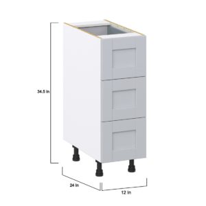 Sea Holly Light Gray  Shaker Assembled Base Cabinet with Three 10 in. Drawers and 1 Inner Drawer (12 in. W X 34.5 in. H X 24 in. D)