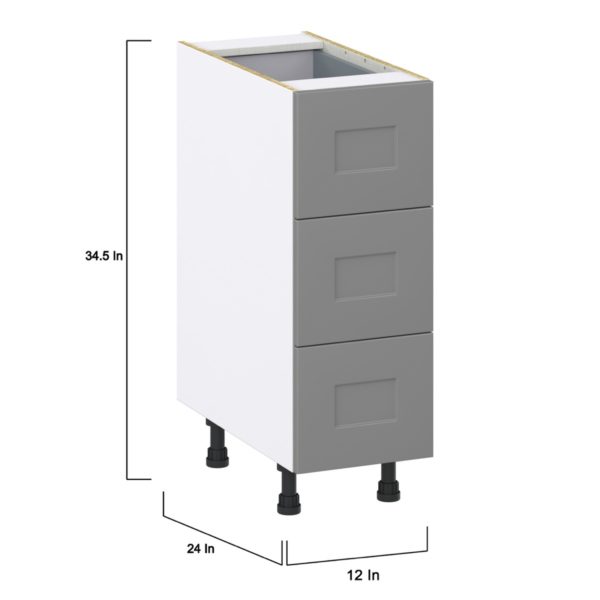 Willow Painted Slate Gray  Shaker Assembled Base Cabinet with Three 10 in. Drawers and 1 Inner Drawer (12 in. W X 34.5 in. H X 24 in. D)