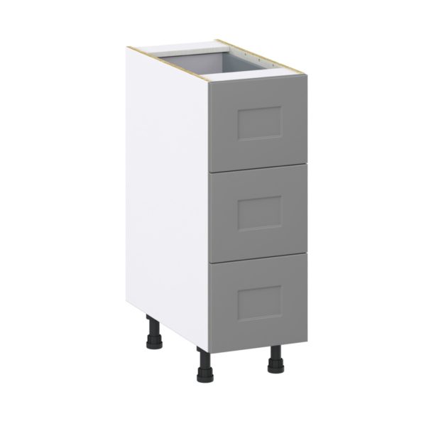 Willow Painted Slate Gray  Shaker Assembled Base Cabinet with Three 10 in. Drawers and 1 Inner Drawer (12 in. W X 34.5 in. H X 24 in. D)