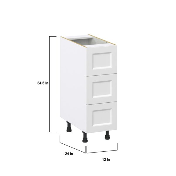 Magnolia Painted Bright White Recessed Assembled Base Cabinet with Three 10 in. Drawers (12 in. W X 34.5 in. H X 24 in. D)