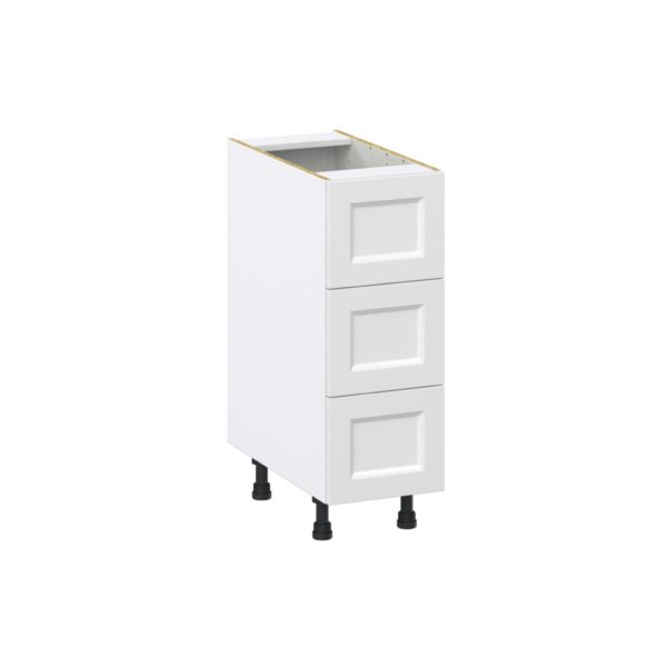 Magnolia Painted Bright White Recessed Assembled Base Cabinet with Three 10 in. Drawers (12 in. W X 34.5 in. H X 24 in. D)