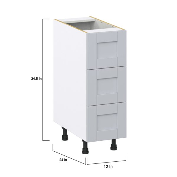 Sea Holly Light Gray  Shaker Assembled Base Cabinet with Three 10 in. Drawers (12 in. W X 34.5 in. H X 24 in. D)