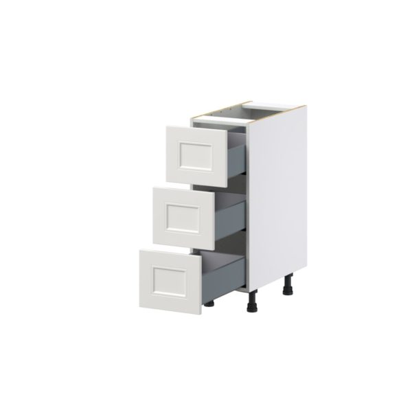 Wisteria Painted Light Gray Recessed Assembled Base Cabinet with Three 10 in. Drawers (12 in. W X 34.5 in. H X 24 in. D)