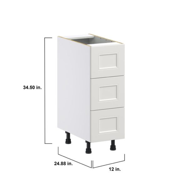 Wisteria Painted Light Gray Recessed Assembled Base Cabinet with Three 10 in. Drawers (12 in. W X 34.5 in. H X 24 in. D)