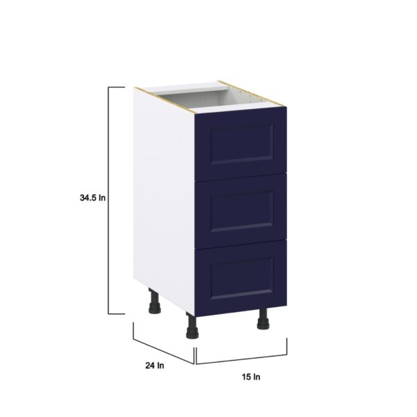 Camellia Painted Midnight Blue Recessed Assembled Base Cabinet with Three 10 in. Drawers (15 in. W x 34.5 in. H x 24 in. D)