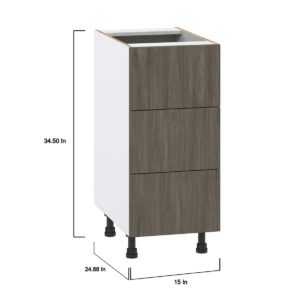 Cordyline Textured Slab Walnut Assembled Base Cabinet with Three 10 in. Drawers (15 in. W x 34.5 in. H x 24 in. D)