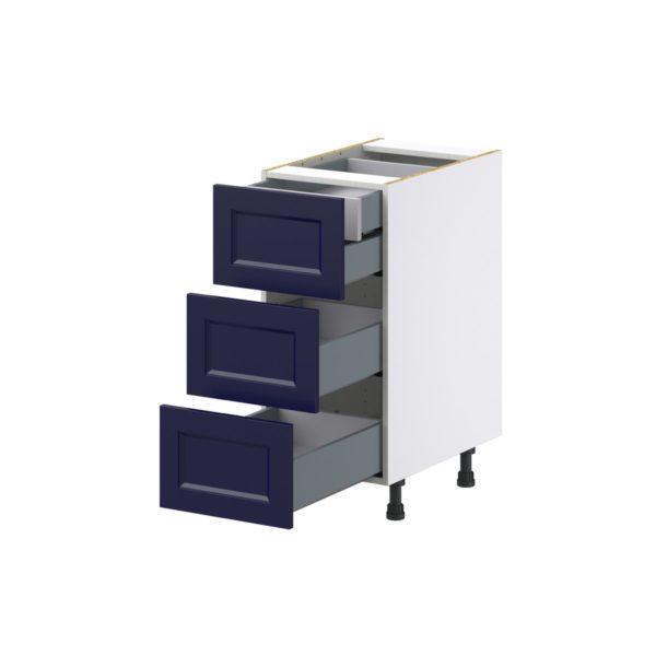 Camellia Painted Midnight Blue Recessed Assembled Base Cabinet with Three 10 in. Drawers and 1 Inner Drawer (15 in. W x 34.5 in. H x 24 in. D)