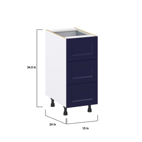 Camellia Painted Midnight Blue Recessed Assembled Base Cabinet with Three 10 in. Drawers and 1 Inner Drawer (15 in. W x 34.5 in. H x 24 in. D)