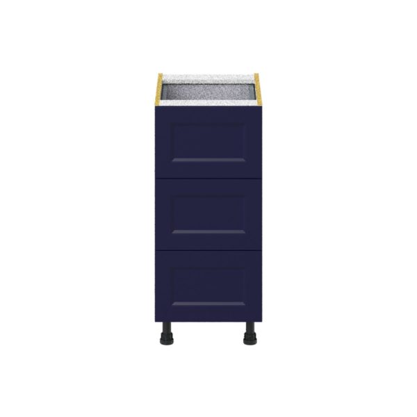 Camellia Painted Midnight Blue Recessed Assembled Base Cabinet with Three 10 in. Drawers and 1 Inner Drawer (15 in. W x 34.5 in. H x 24 in. D)