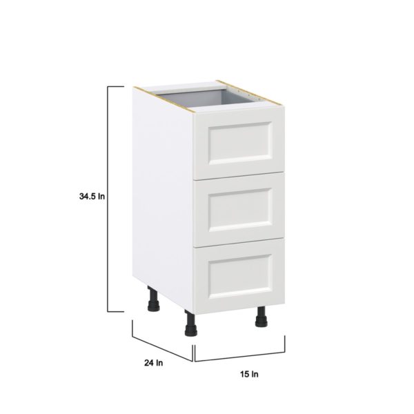 Magnolia Painted Bright White Recessed Assembled Base Cabinet with Three 10 in. Drawers and 1 Inner Drawer (15 in. W x 34.5 in. H x 24 in. D)